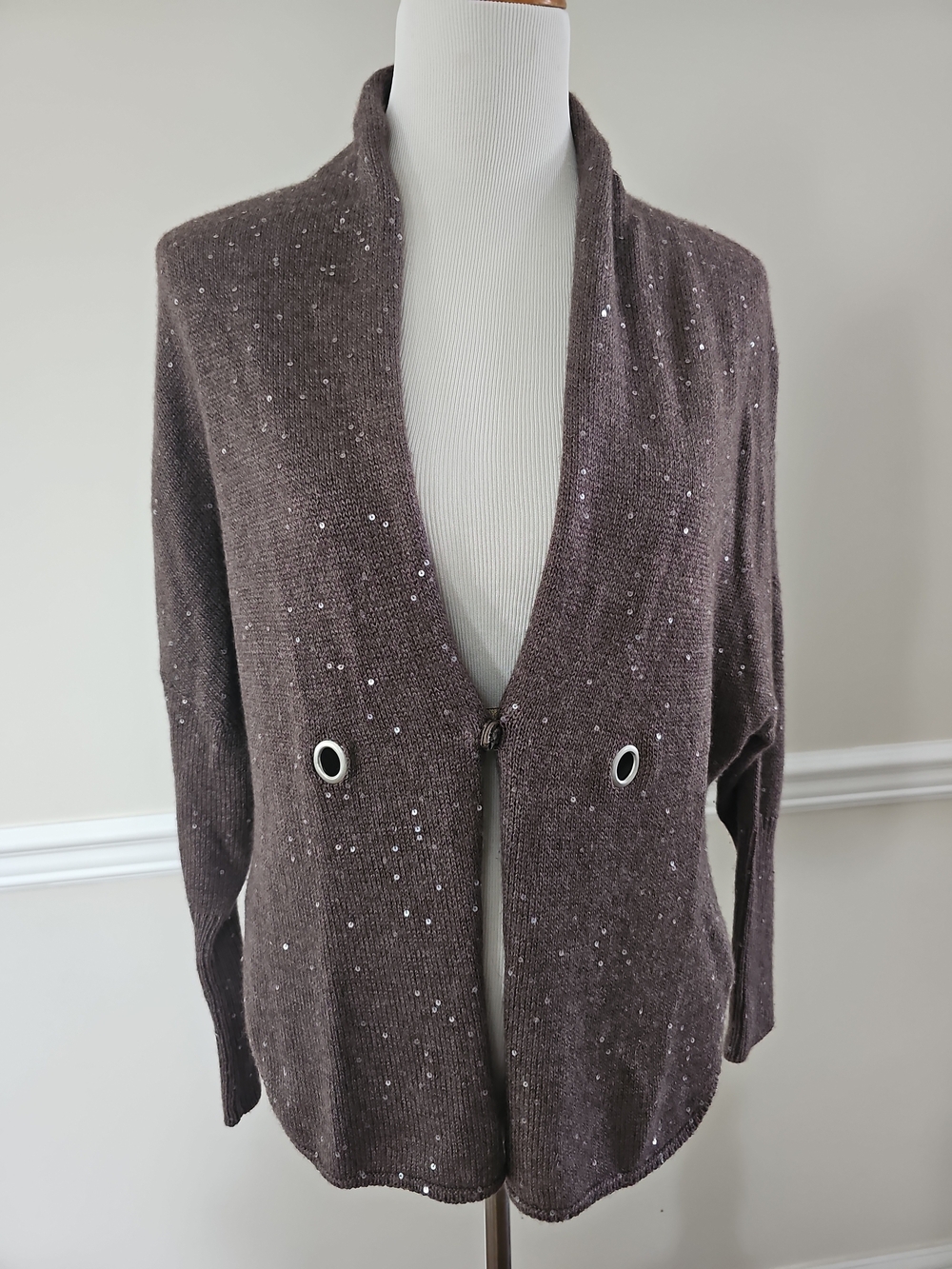 $3000 Brunello Cucinelli Cashmere & Sequin Cardigan Brown, Sz XS, New